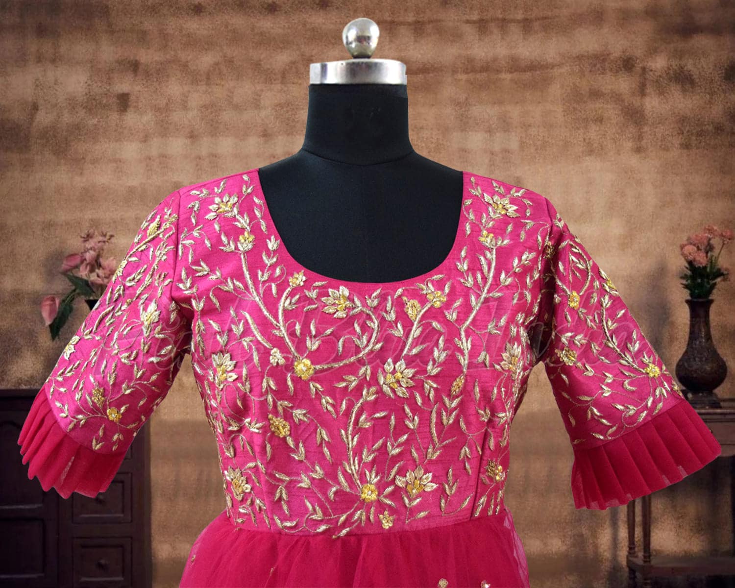 Mother daughter magenta gown set wedding party wear stylish family outfit