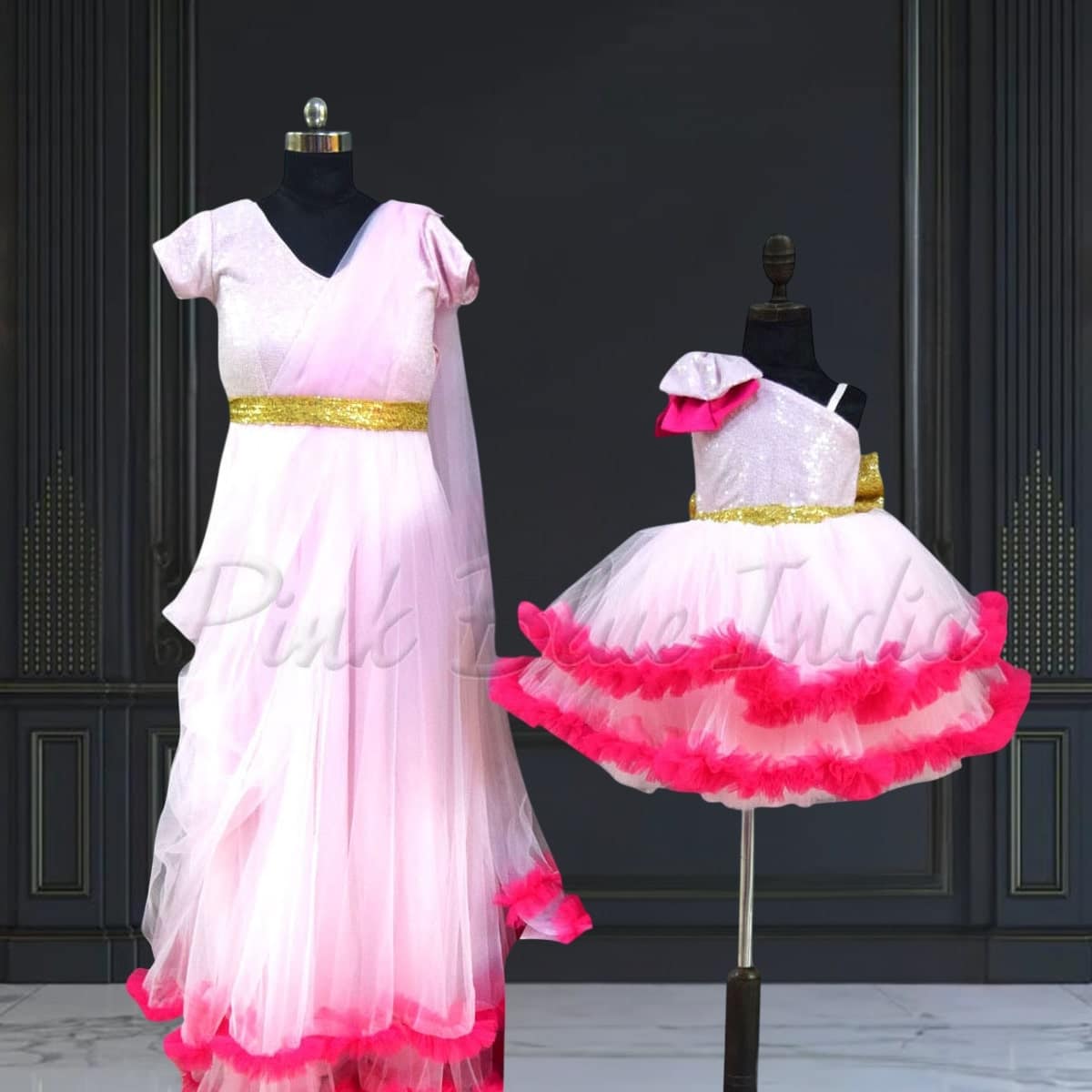 Coordinated pink dresses for mother daughter, party look, stylish & graceful