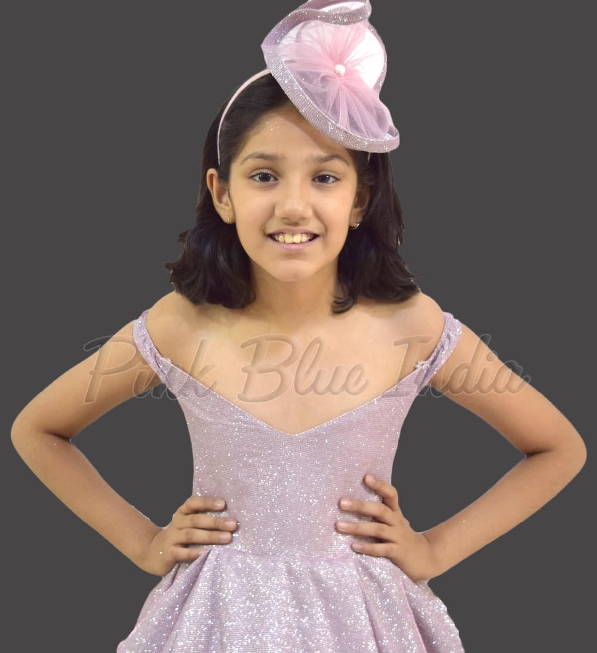 Girls pink high low off shoulder dress for birthday celebration elegant party wear