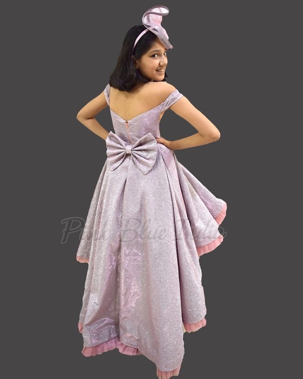 Pink off shoulder high low gown for girls birthday party stylish modern outfit