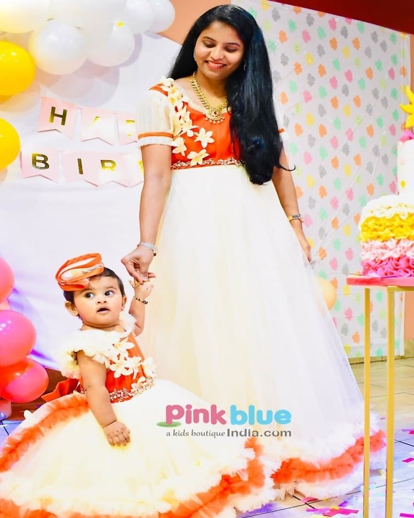 Orange matching mother daughter dress set for wedding festive occasion