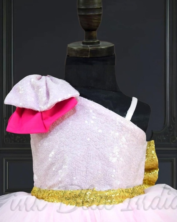 Pink net one-shoulder dress for baby girls, birthday, stylish & cute