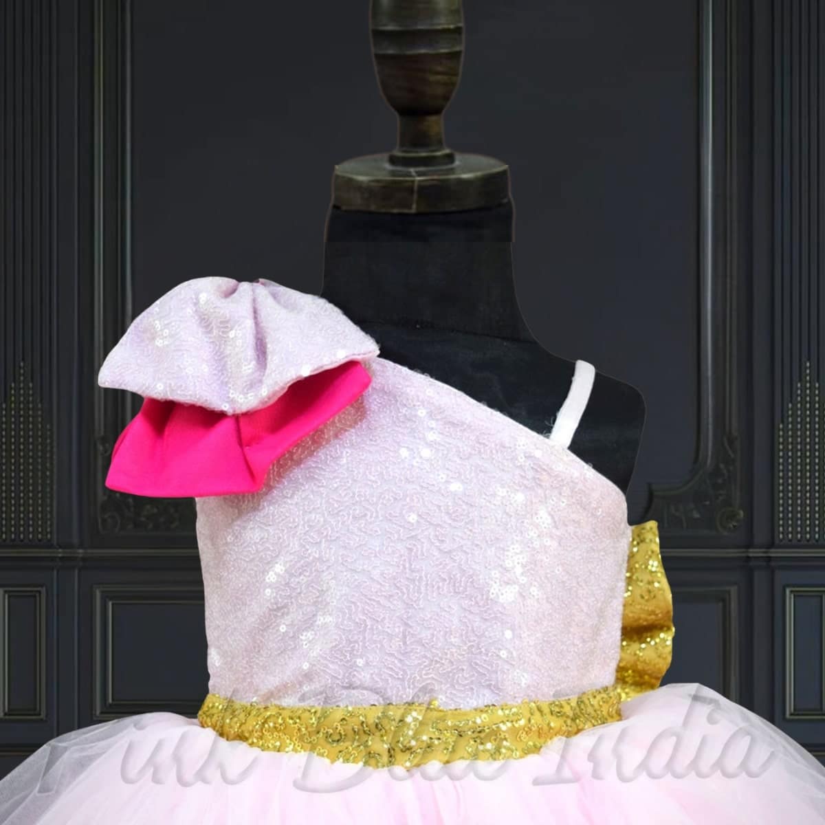 Pink net one-shoulder dress for baby girls, birthday, stylish & cute