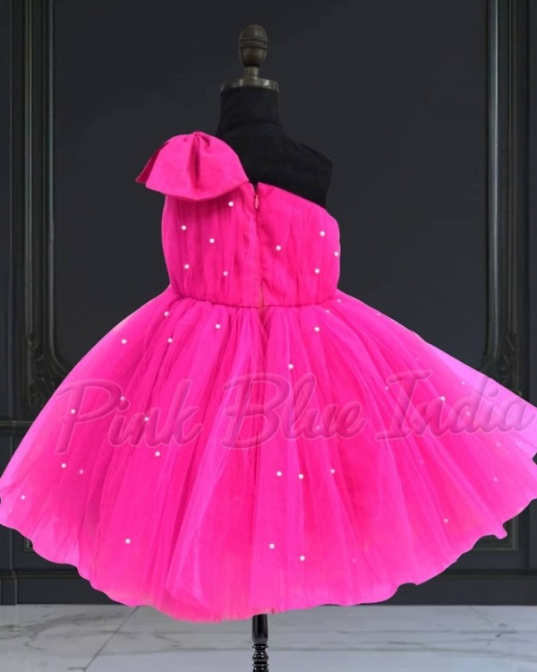 Pink one-shoulder ruffle dress for baby girl, trendy birthday celebration wear