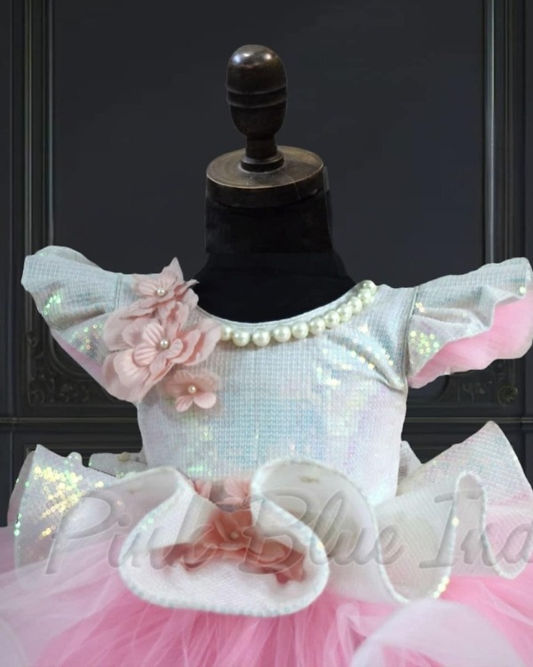 Pink peplum high low gown for baby girl, birthday party wear, stylish festive look