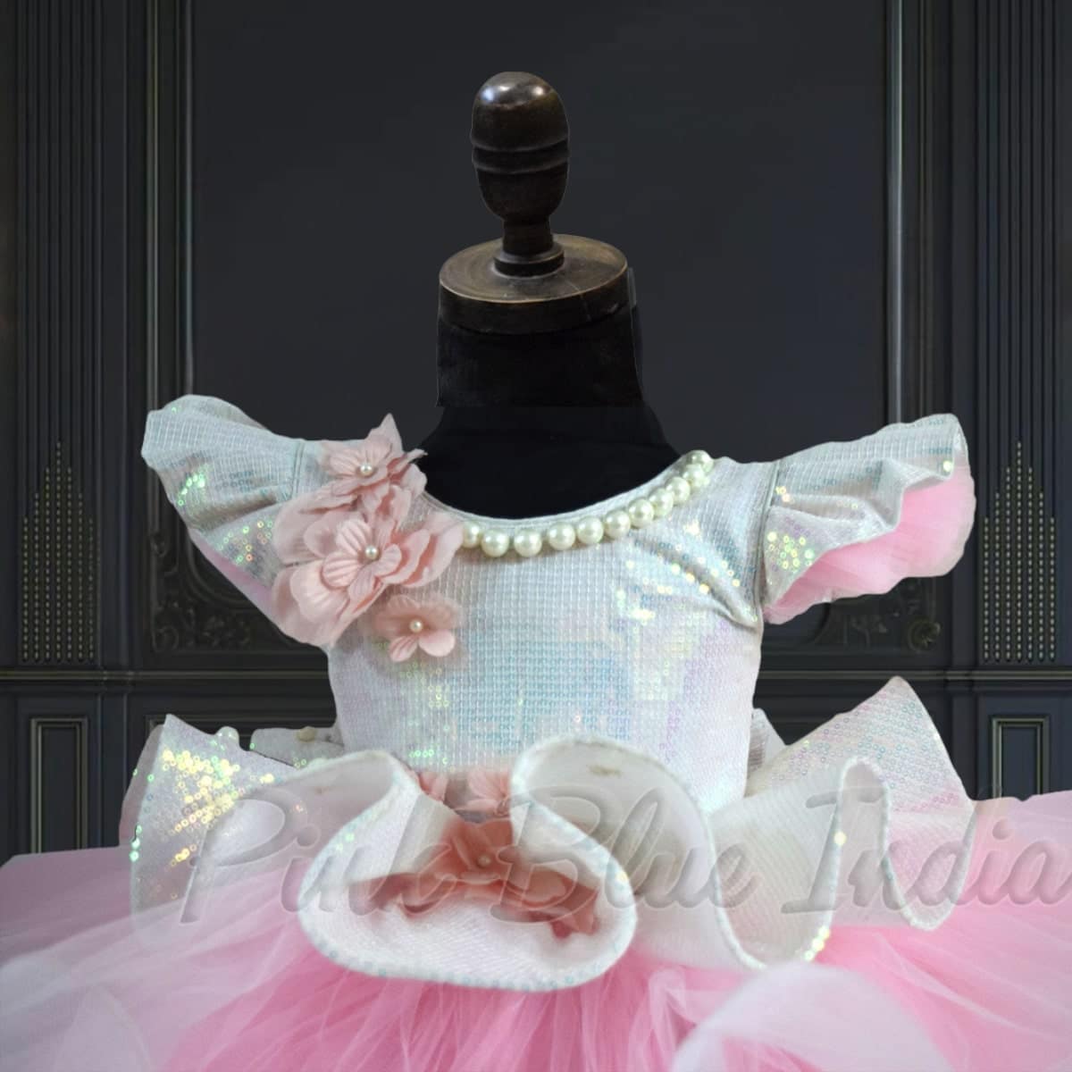 Pink peplum high low gown for baby girl, birthday party wear, stylish festive look