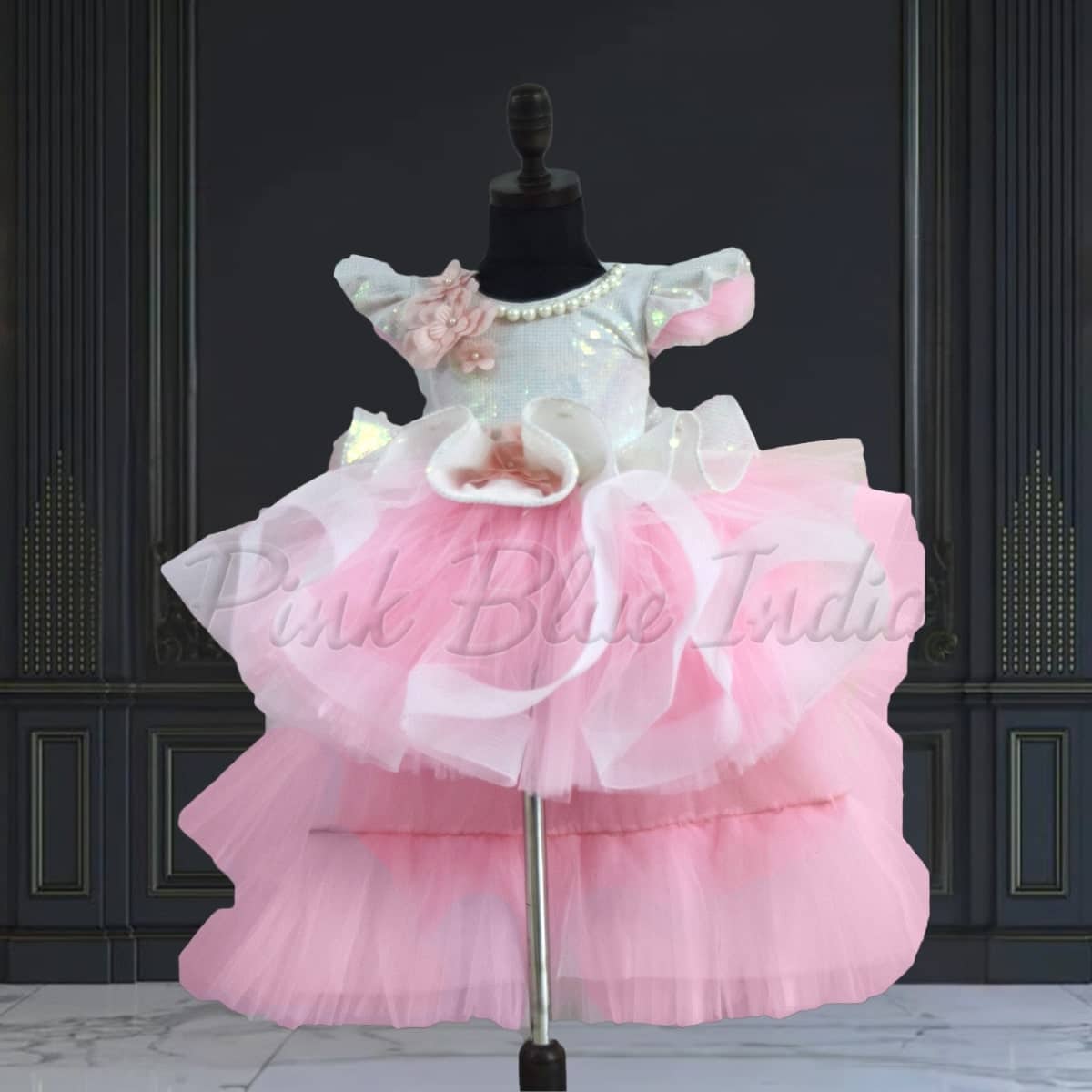 Stylish pink peplum gown for baby girl, birthday party wear, elegant modern look