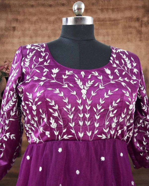 Mother daughter purple coordinated gown set wedding party wear stylish look