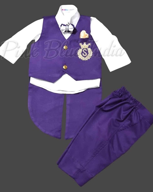 Elegant purple waistcoat suit for baby boy birthday wedding party outfit