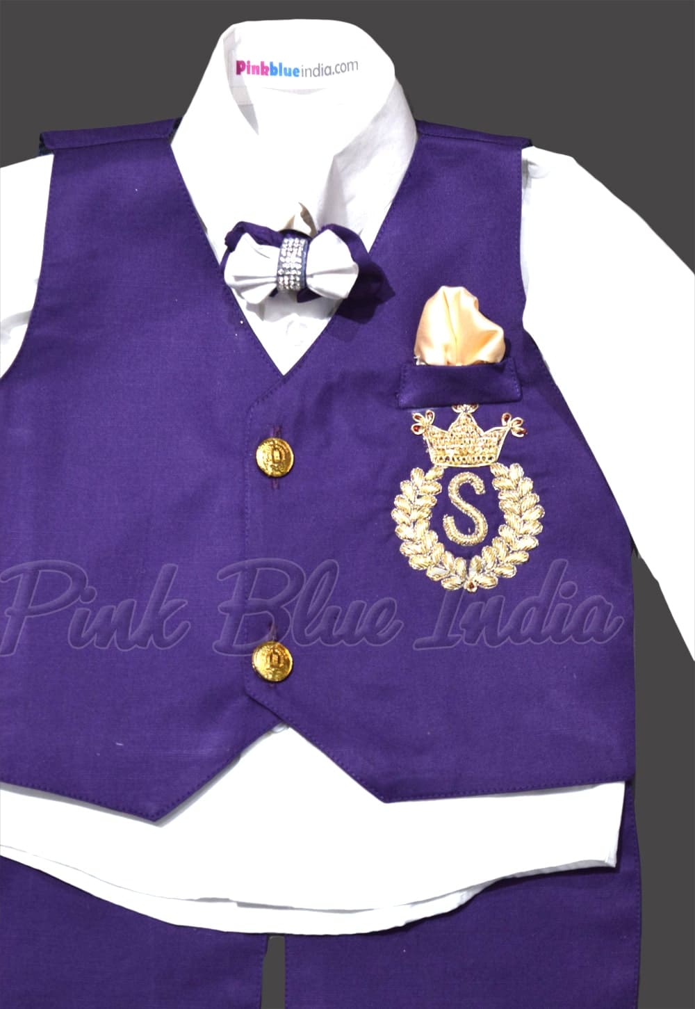 Purple waistcoat suit for newborn baby boy wedding party stylish formal outfit
