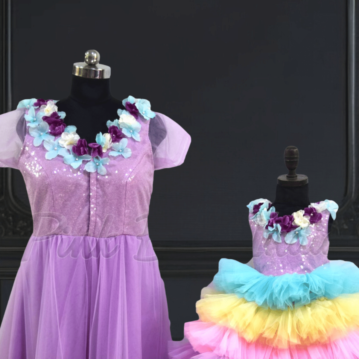 Mom daughter unicorn rainbow theme party dress by Pink Blue India