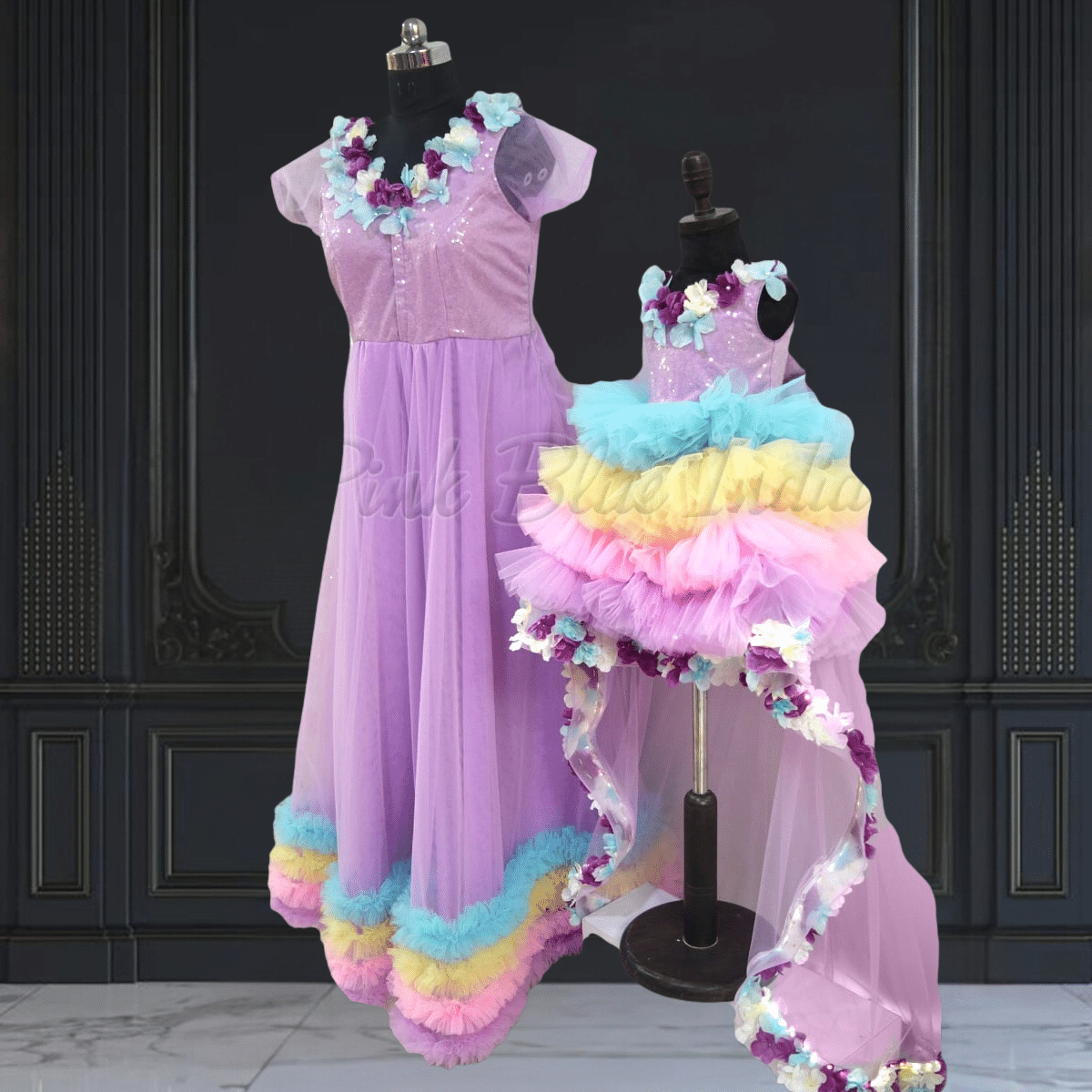 Mother daughter rainbow unicorn matching outfit for birthday by Pink Blue India