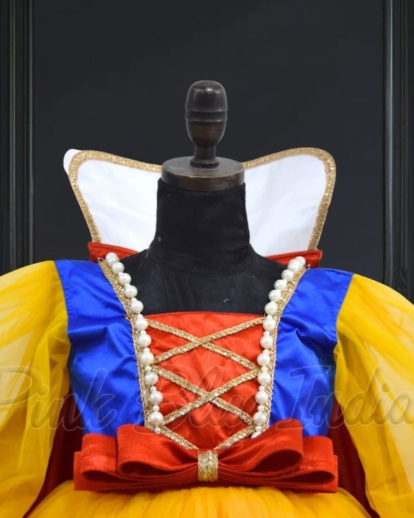 Snow white gown with cape for baby girl, birthday celebration wear, elegant look