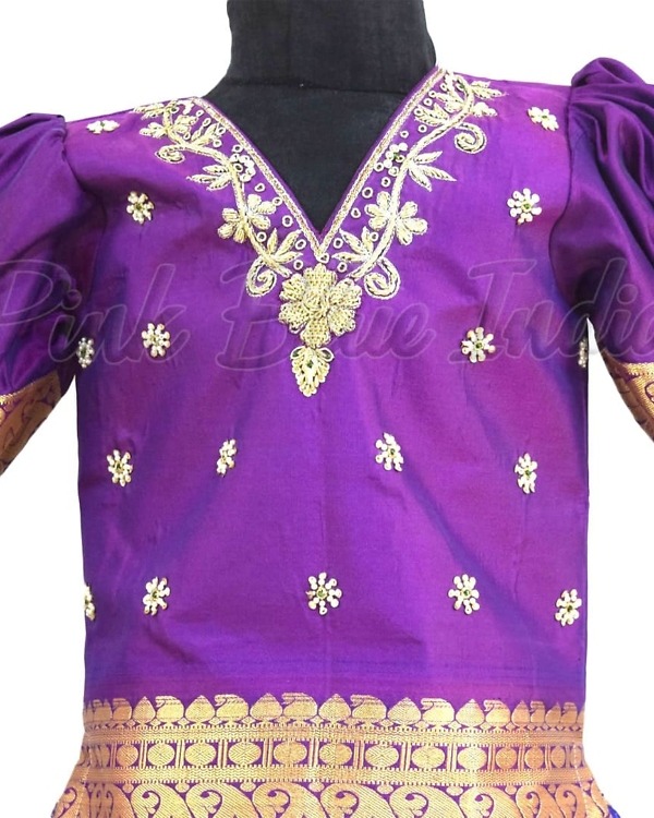 Purple pattu silk lehenga set for baby girl wedding festive traditional outfit