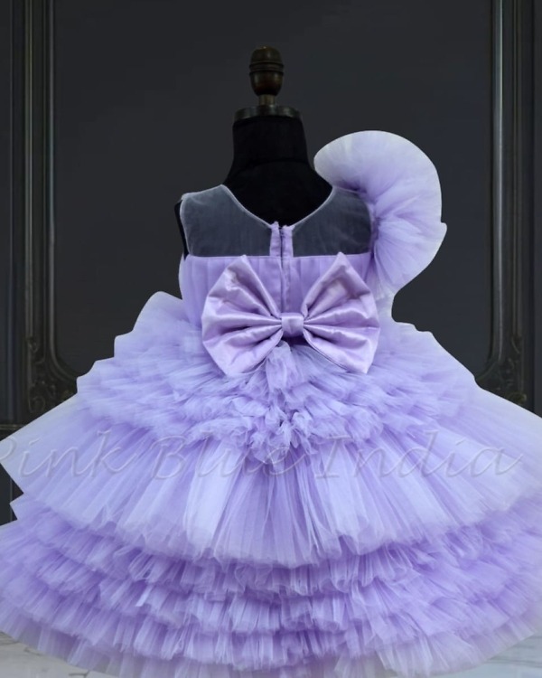 Multi layer lavender dress for baby girl, birthday celebration wear, elegant look