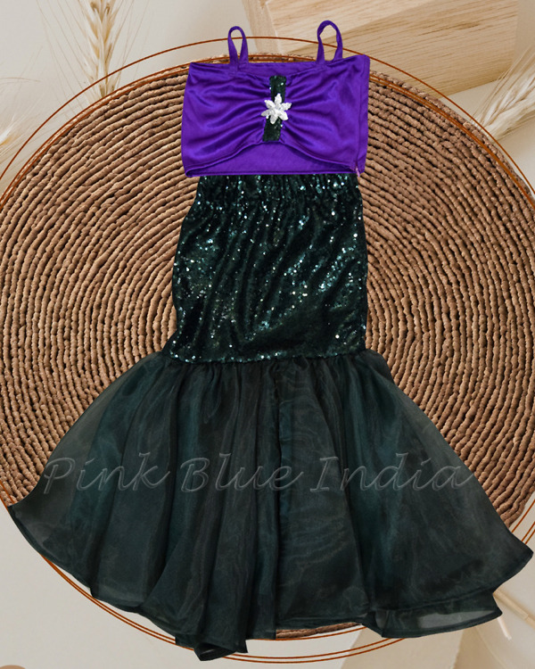Girls Mermaid Theme Crop Top Skirt Set Birthday Party Wear Pink Blue India