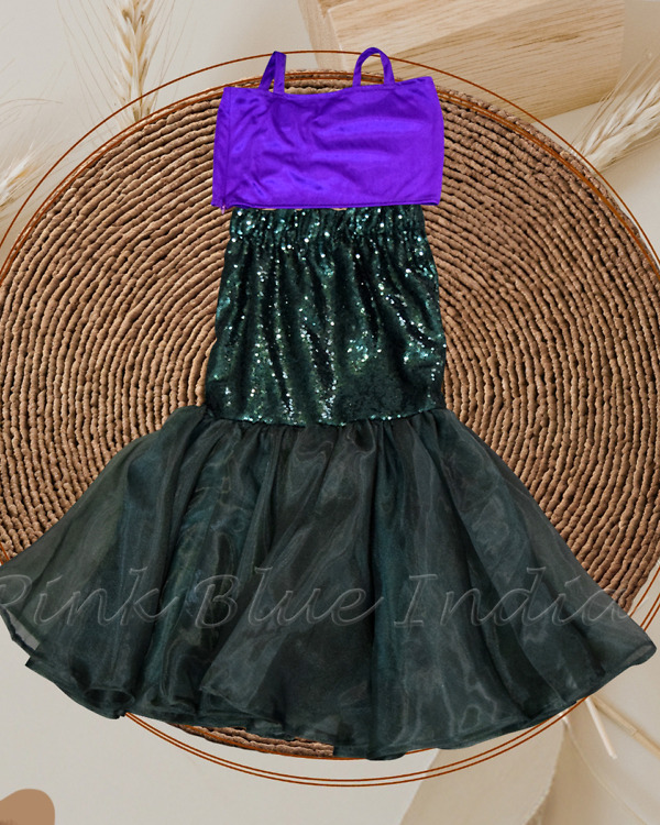 Girls Mermaid Theme Crop Top Skirt Set Birthday Party Outfit Pink Blue India
