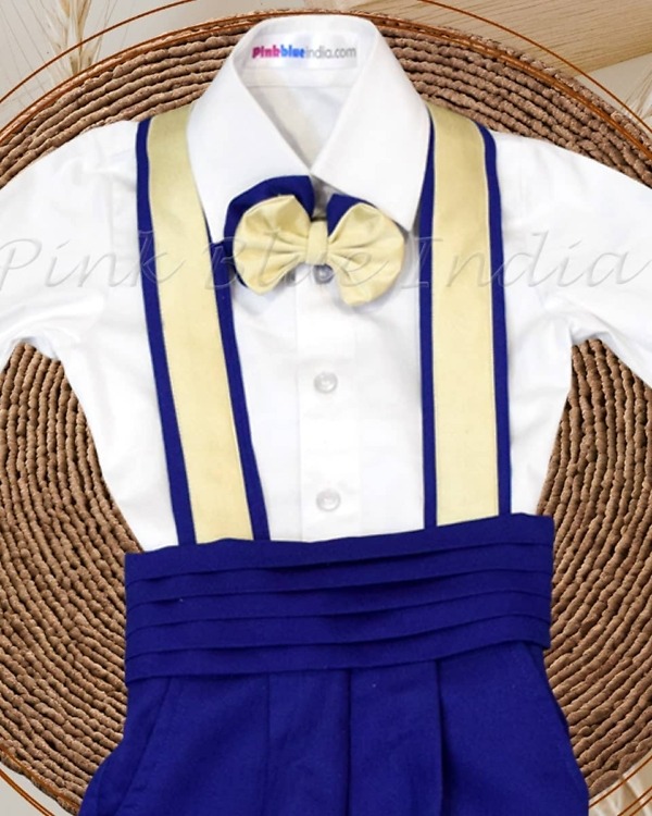 Baby boy blue suspenders outfit, stylish party wear set