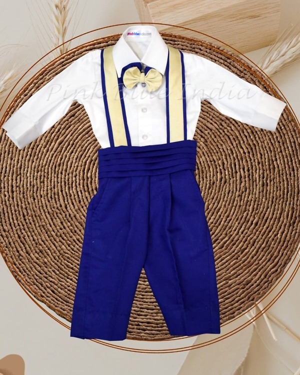 Boys blue suspenders clothing set, trendy celebration outfit