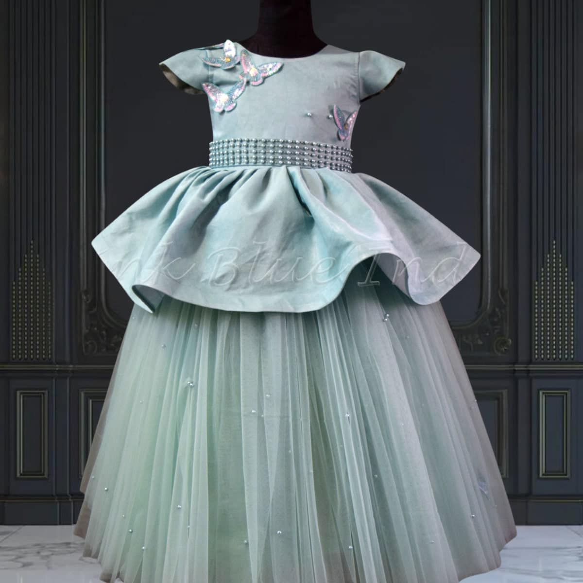 Beaded butterfly gown for baby girl, birthday celebration wear, cute stylish look