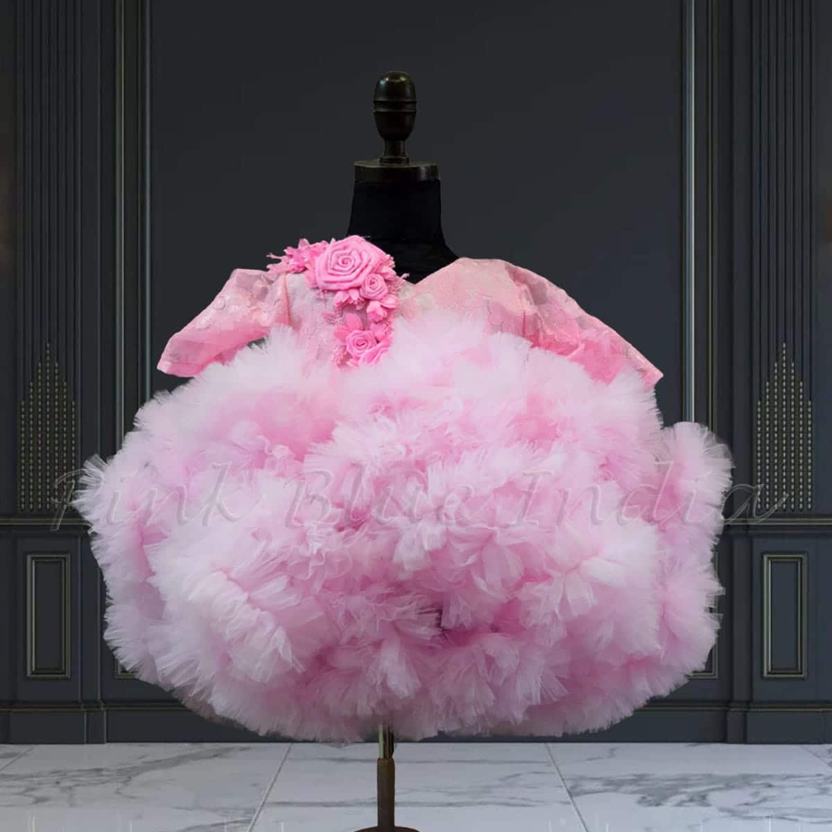 Girls pink ruffled layered dress birthday party wear stylish princess outfit for celebrations
