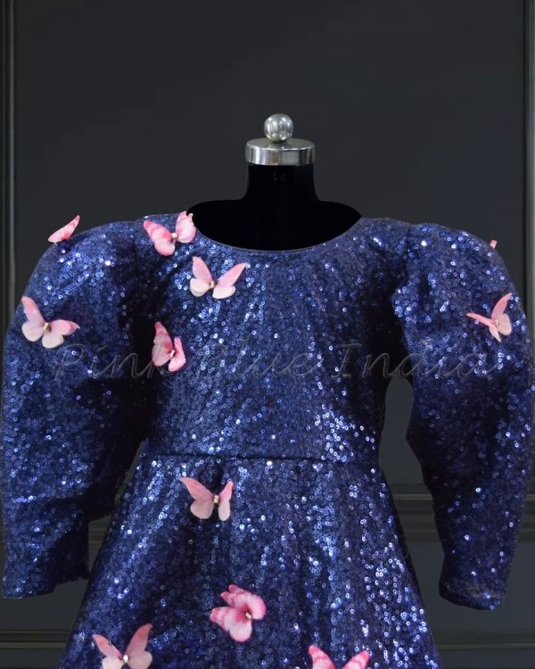 Sequin butterfly train gown for baby girl, birthday party wear, magical stylish look