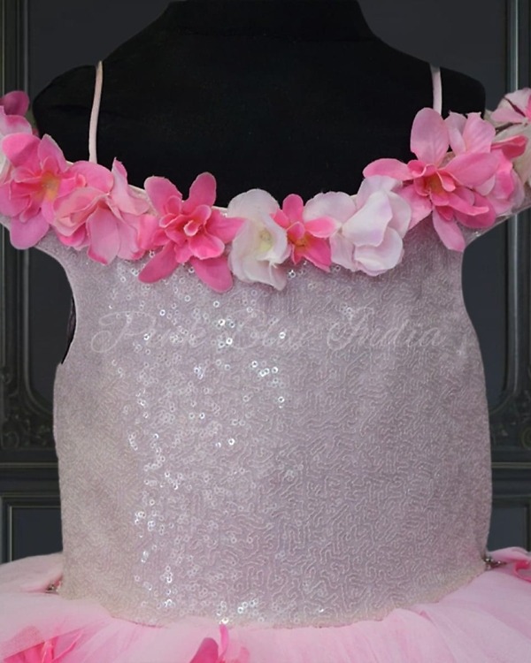 Floral off shoulder long trail gown for baby girl, birthday wear, stylish outfit