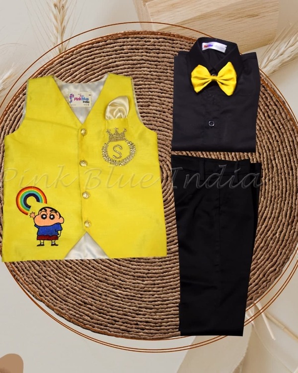 Shinchan theme waistcoat set for baby boy cartoon birthday outfit fun stylish