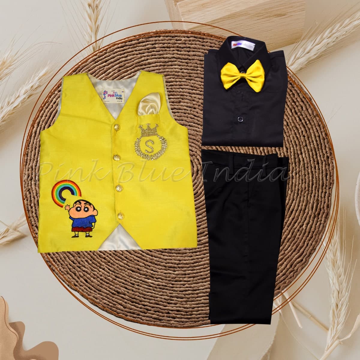 Shinchan theme waistcoat set for baby boy cartoon birthday outfit fun stylish