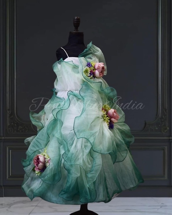 Designer ombre floral gown for baby girl, party wear outfit, elegant stylish look