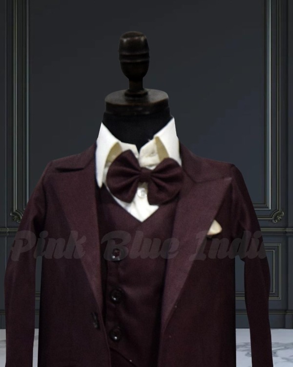 Baby boy brown formal suit set wedding party wear elegant stylish outfit