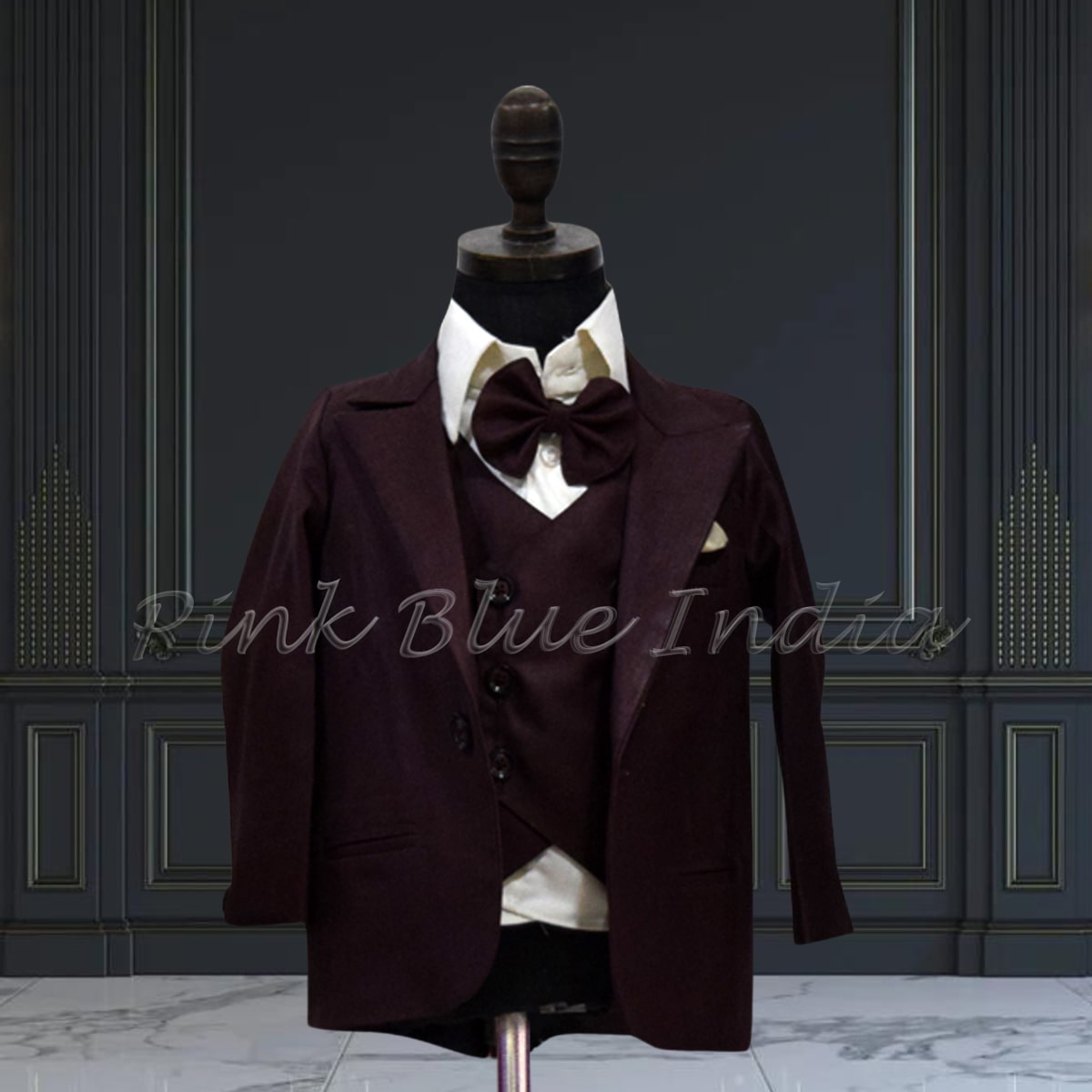 Baby boy brown 5 piece suit wedding party wear formal stylish outfit