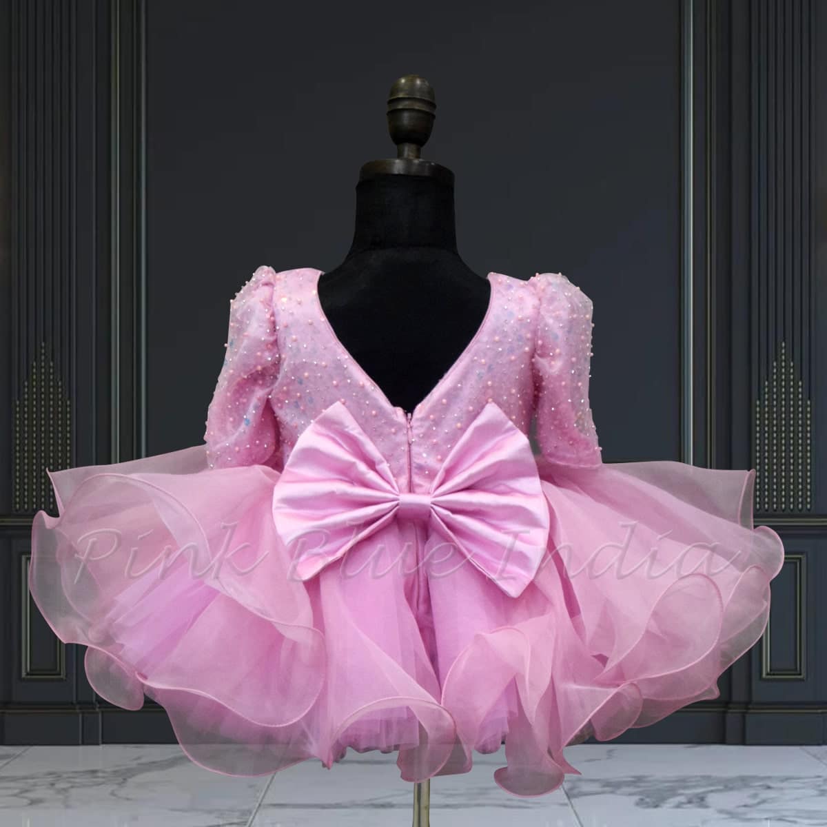 Baby girl pink knee length frock birthday party dress cute stylish outfit