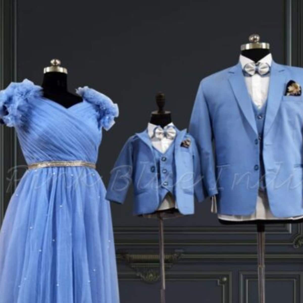 Family combo outfits for wedding, stylish coordinated celebration wear