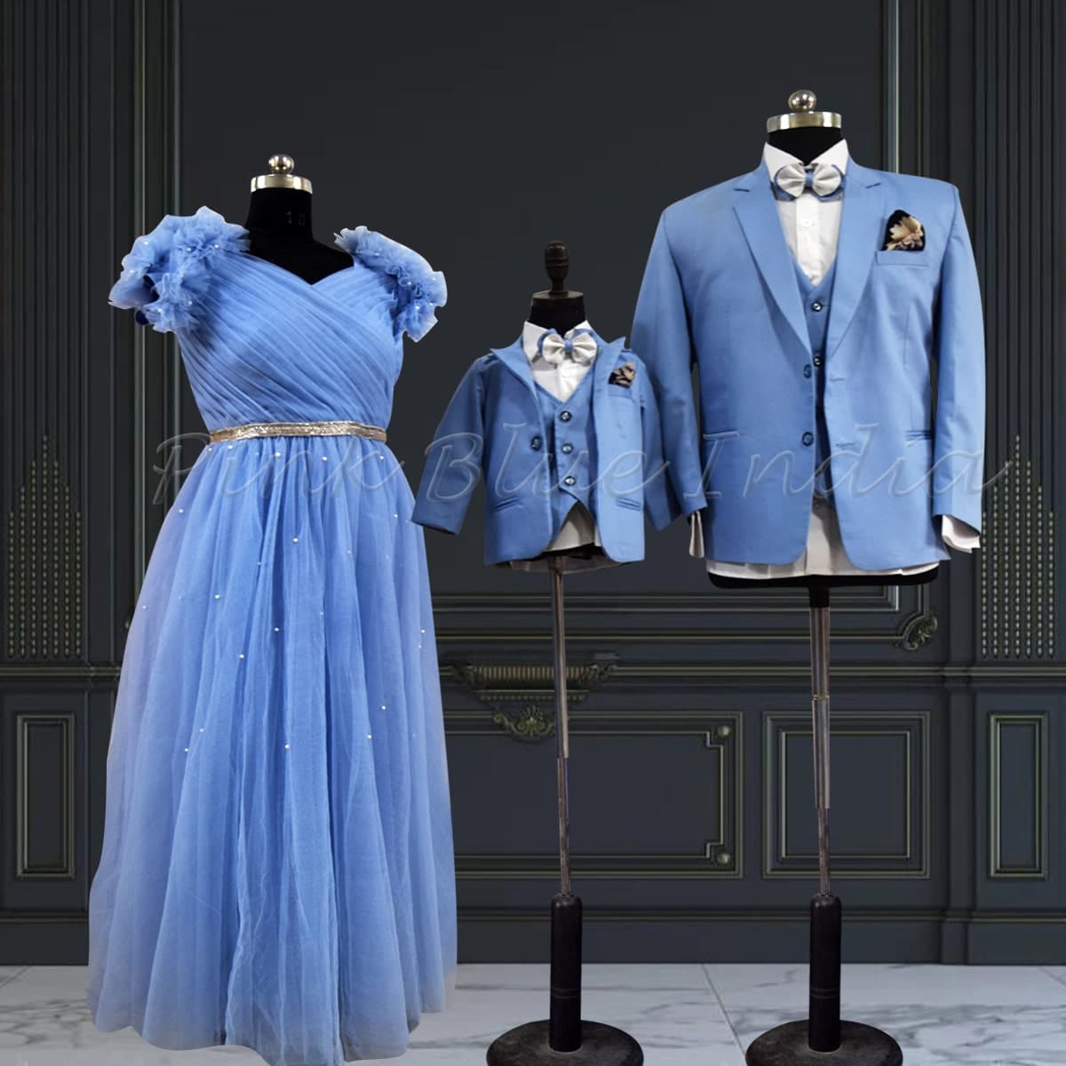 Family matching outfits for wedding engagement, elegant coordinated look, stylish celebration wear
