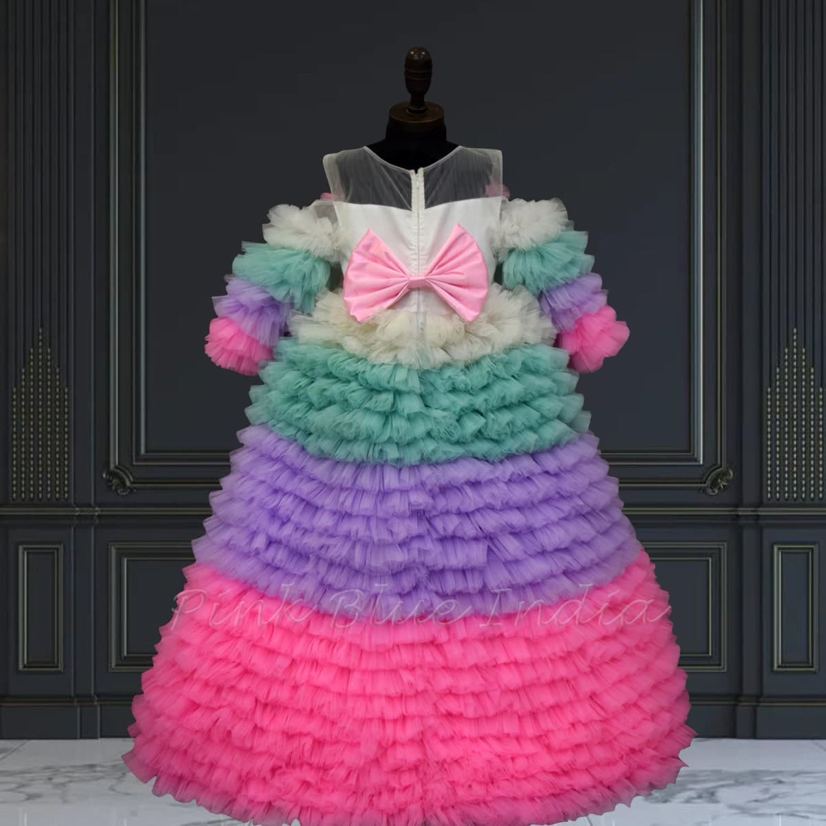 Multicolor gown dress for baby girl birthday party outfit vibrant stylish look