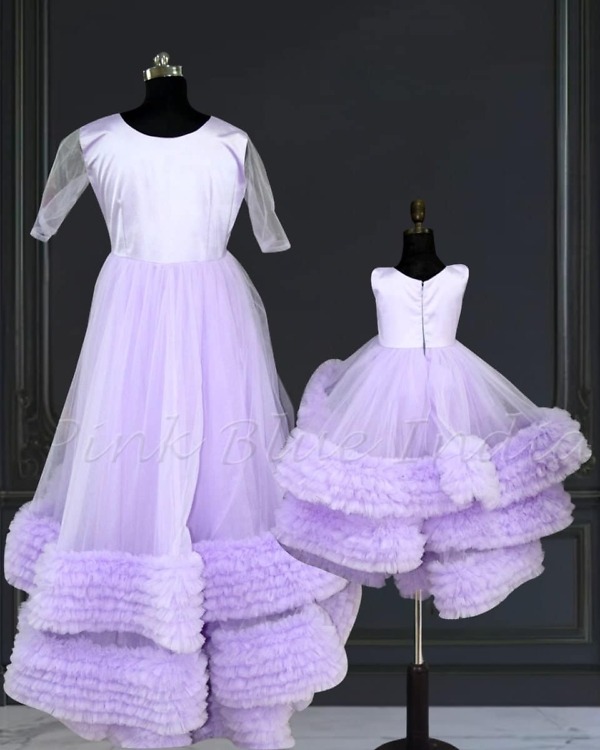 Lavender matching mom daughter outfit, elegant celebration wear