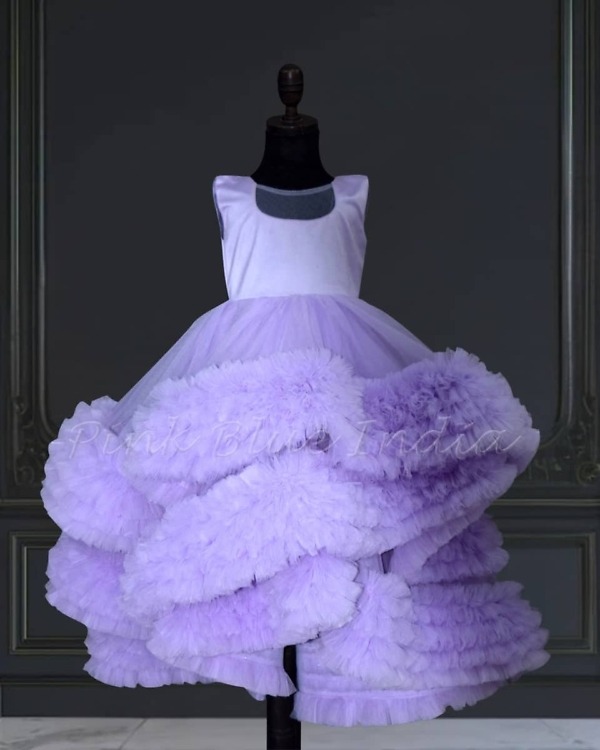 Lavender ruffled gown for baby girl, cute birthday party outfit