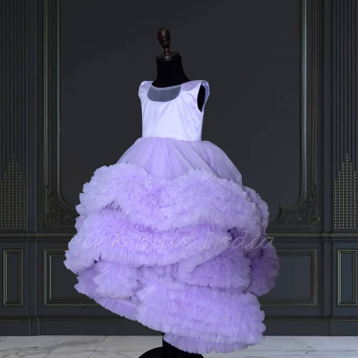 Lavender ruffle gown dress for baby girl, elegant party wear