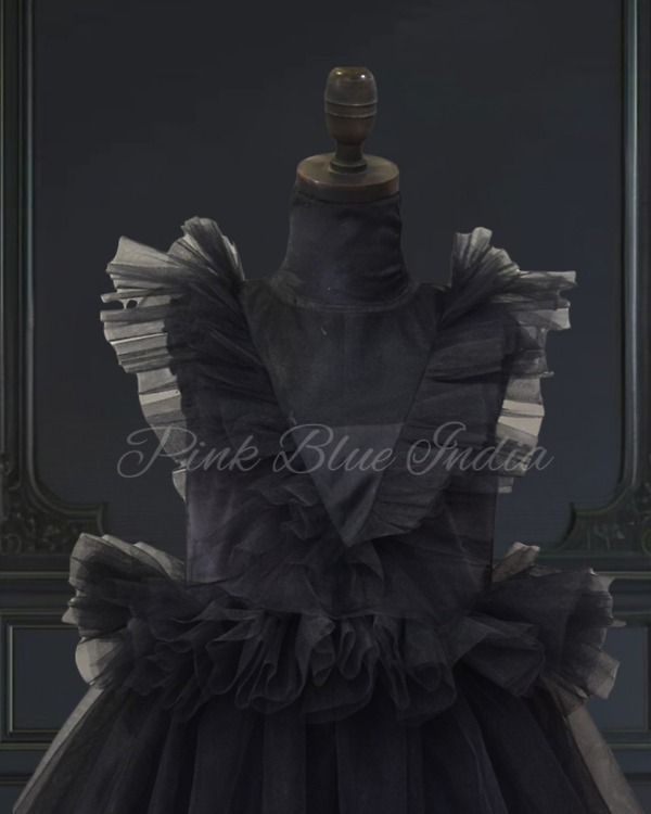 Black gothic dress for baby girl, themed birthday party wear, stylish unique look