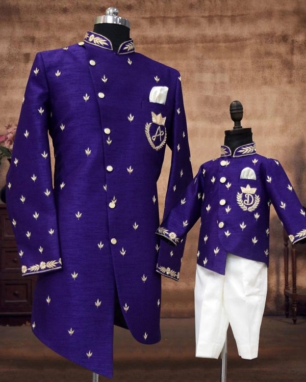 Matching sherwani for father son, wedding celebration wear, elegant traditional look