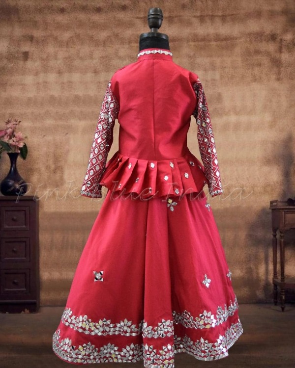 Mirror work lehenga for girls peplum style festive wedding outfit stylish look