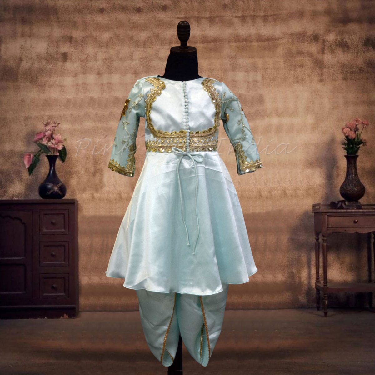Traditional green kurta dhoti outfit for baby girl festive wedding stylish look