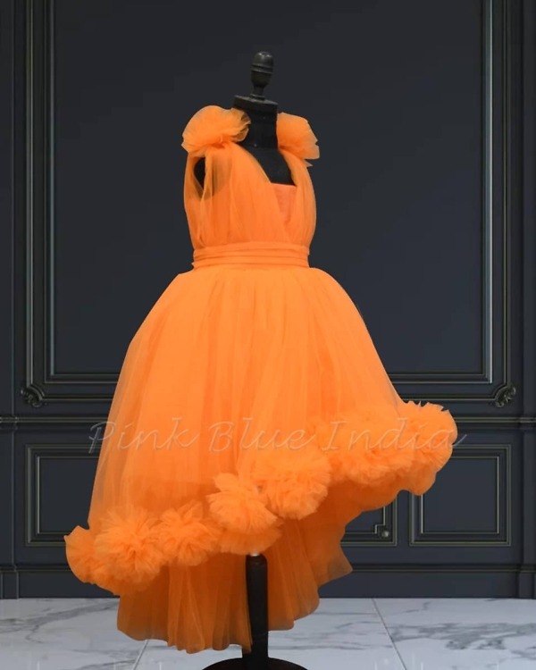 Baby girl orange party dress high low birthday outfit trendy stylish look