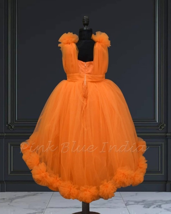 Orange high low birthday dress for baby girl party outfit stylish trendy look