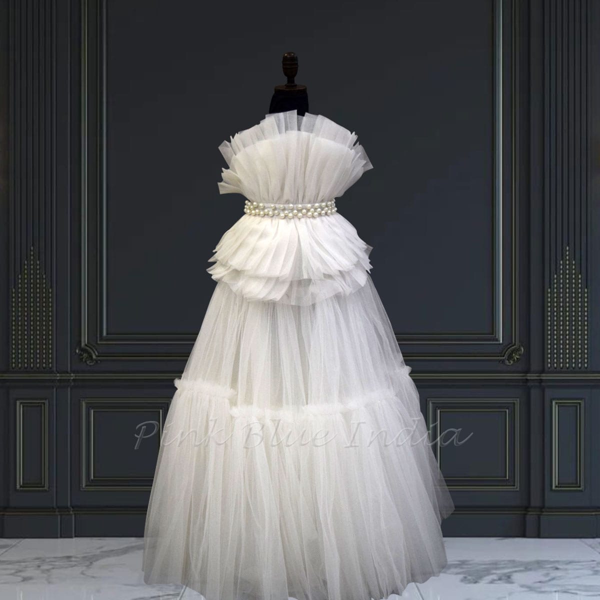 Baby girl white dress with pearl waist belt birthday party outfit classy look