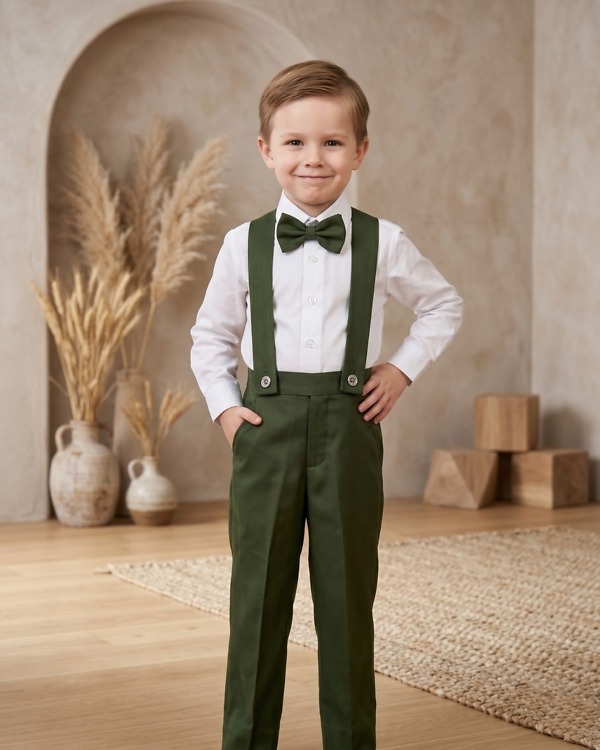 Baby boy suspenders with roll up sleeve shirt and pants, a vintage-cool birthday party set for photoshoots