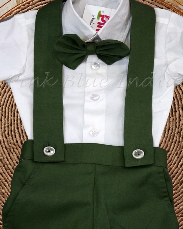 Boys suspenders set with roll up shirt, trendy birthday outfit