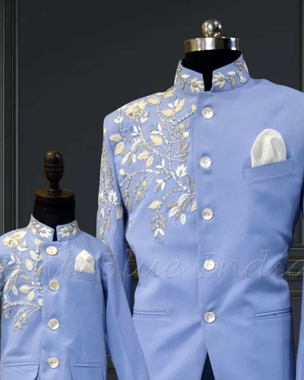 Dad and kids matching bandhgala jodhpuri suits, royal wedding wear