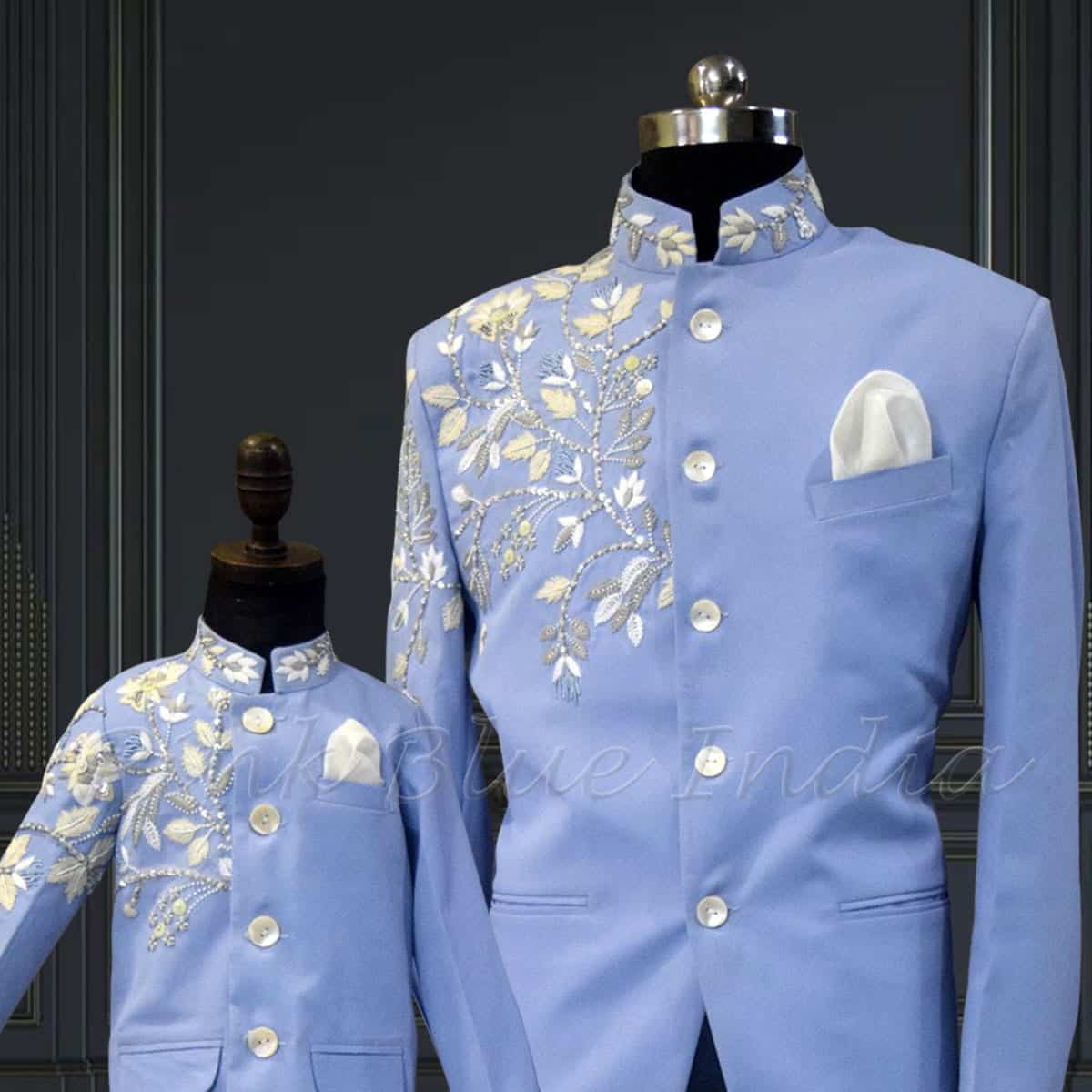 Dad and kids matching bandhgala jodhpuri suits, royal wedding wear